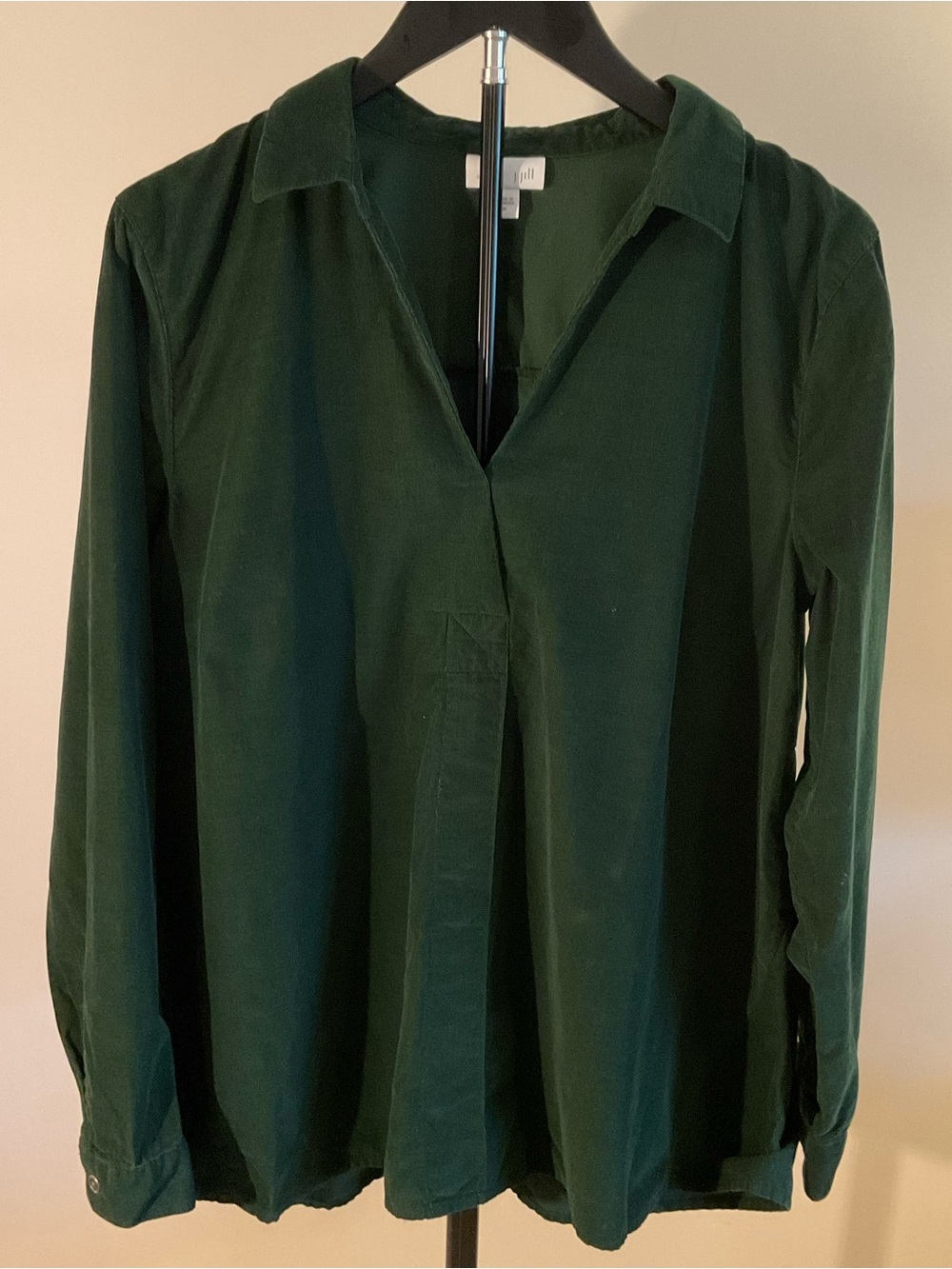 J. Jill Forest Green Pinwale Corduroy V-Neck Long-Sleeve Blouse Size Medium